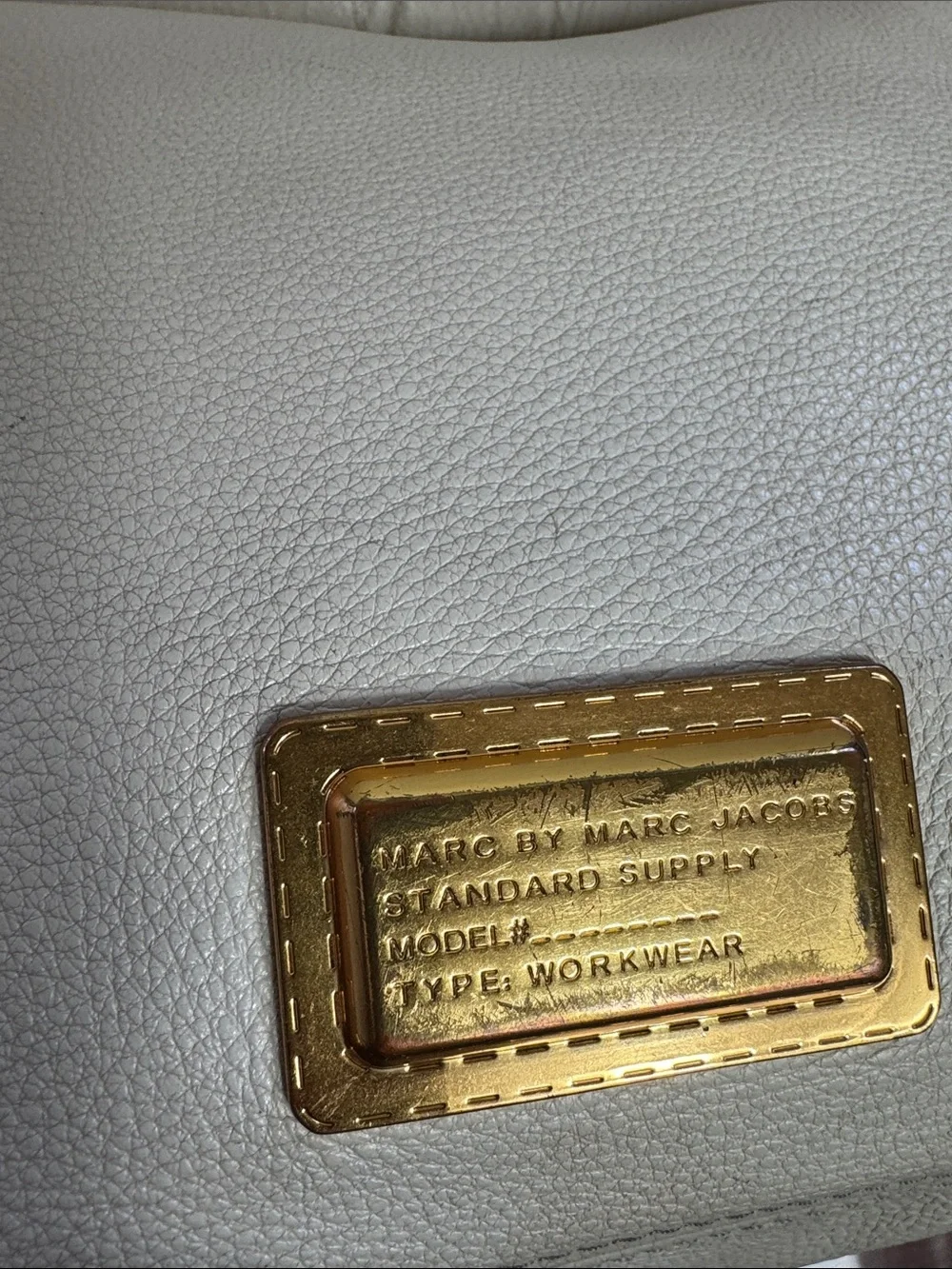 Marc By Marc Jacobs Vintage Light Beige Leather Shoulder Bag with Gold Plaque